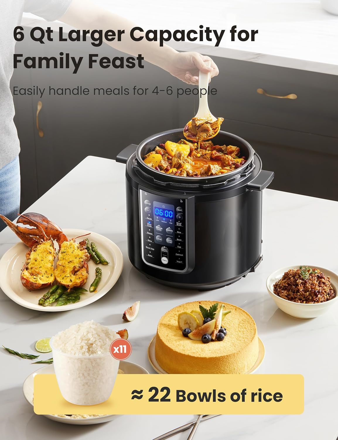 6 Quart Black Electric Pressure Cooker D4853