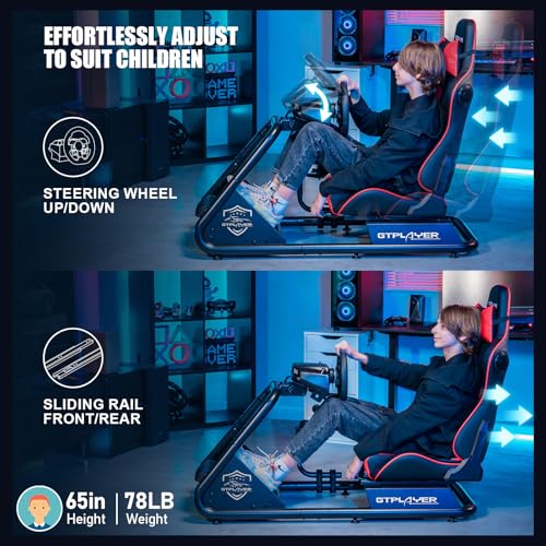 Racing Simulator Cockpit with Seat and Bluetooth Speakers, Alloy Steel Frame (Blue) W27068