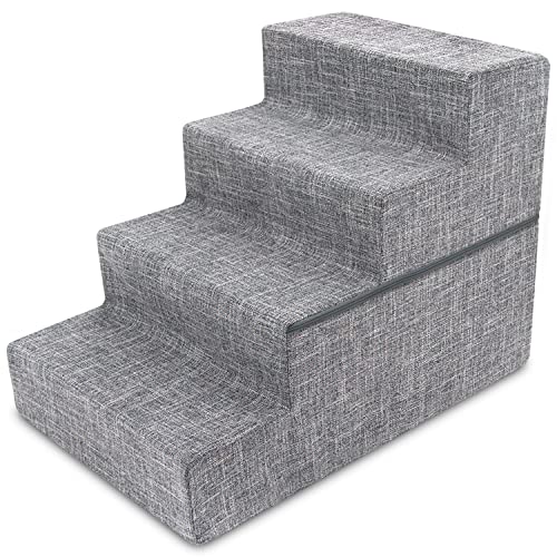 Gray Linen 4-Steps Foldable Pet Steps M299897