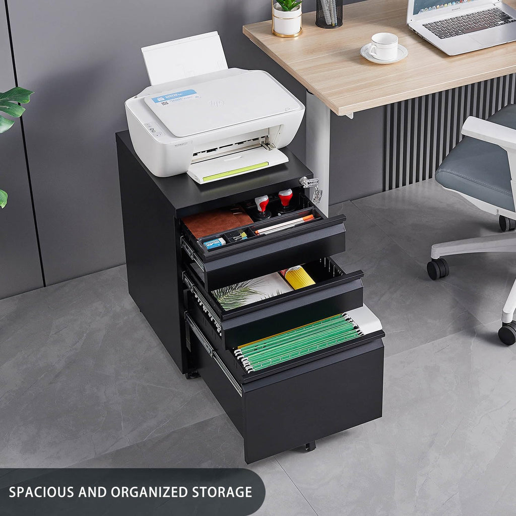 Black Steel 3-Drawer Rolling File Cabinet P671993
