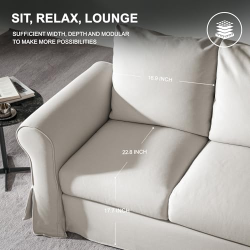 89" White Slip Covered Sofa with Extra Deep Seat B436142
