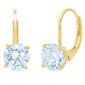 3 ct Brilliant Round Cut Drop Dangle VVS1 Genuine Blue Natural Swiss Blue Topaz Solid 18K Yellow Gold Earrings Lever Back D390