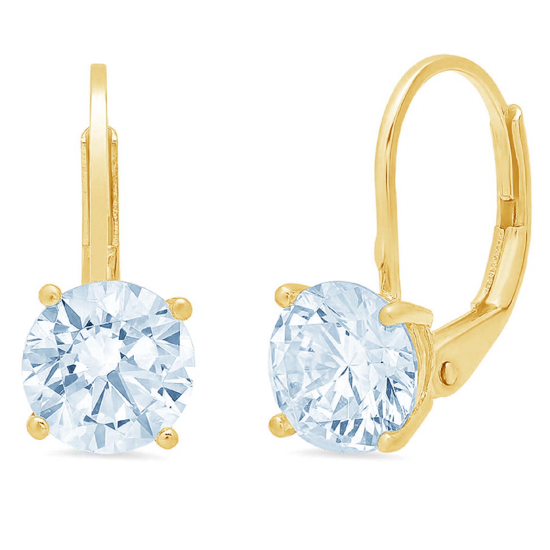 3 ct Brilliant Round Cut Drop Dangle VVS1 Genuine Blue Natural Swiss Blue Topaz Solid 18K Yellow Gold Earrings Lever Back D390