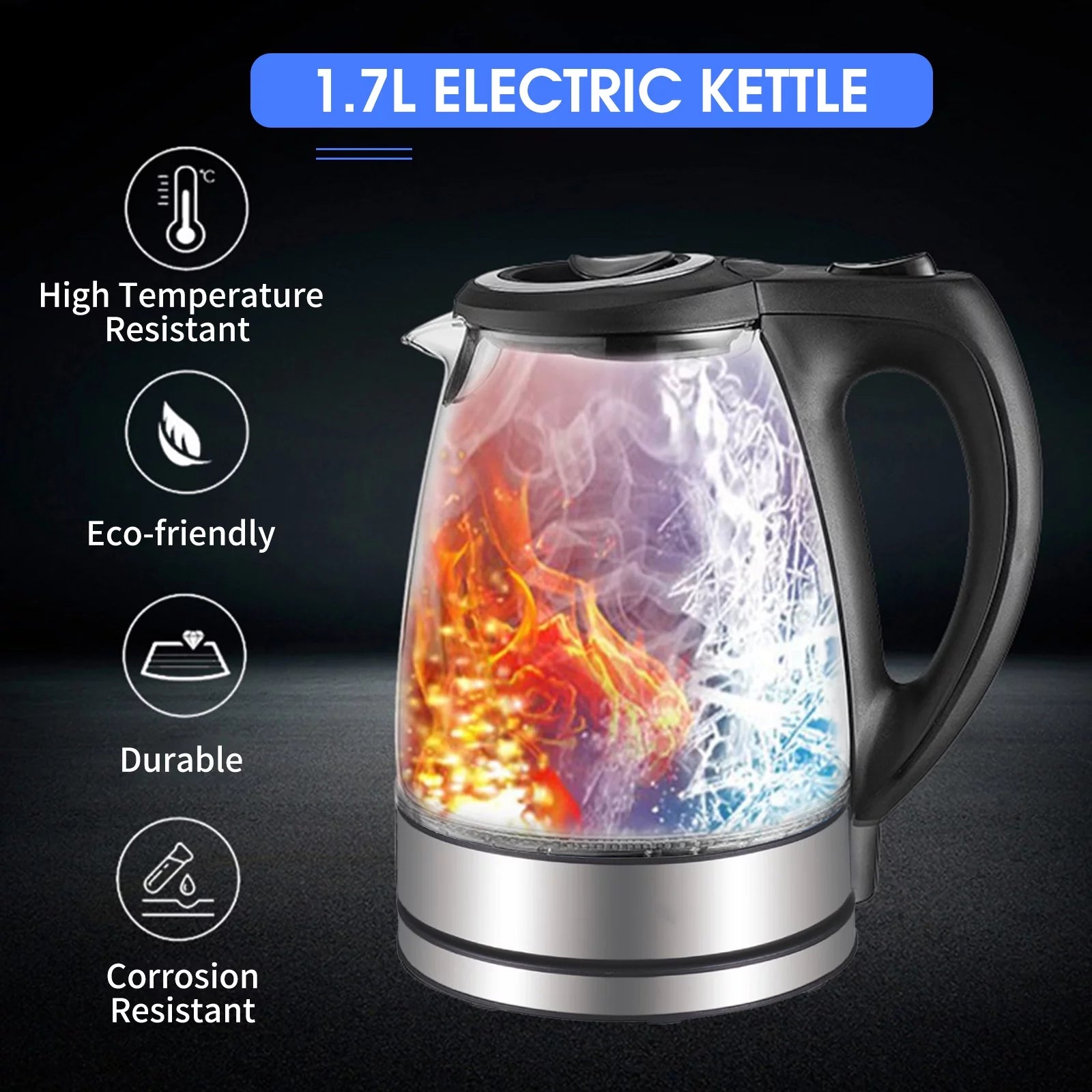 1.7L 1500W Glass Electric Kettle with Auto Shut-Off P27607
