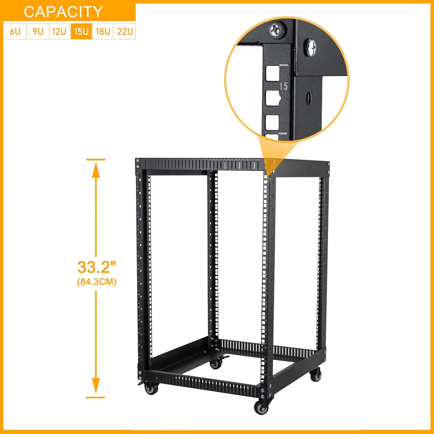 9U Open Frame Server Rack with Casters Black Q82983