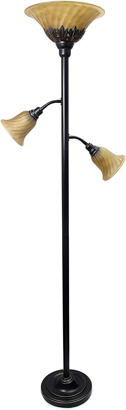 3 Light Floor Lamp with Scalloped Glass Shades Restoration Bronze (Pack of 2) T5014