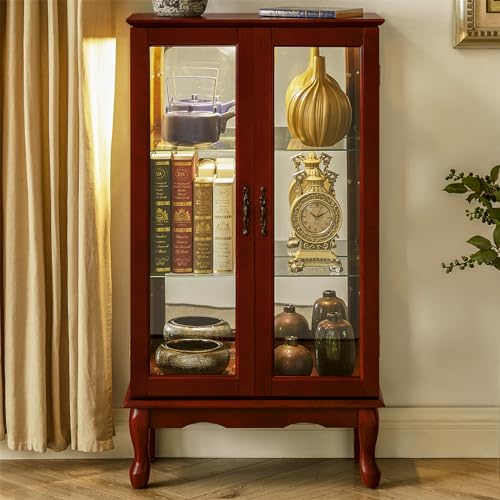 Oak Display Lighted Cabinet with Glass Doors and Adjustable Shelves B997074