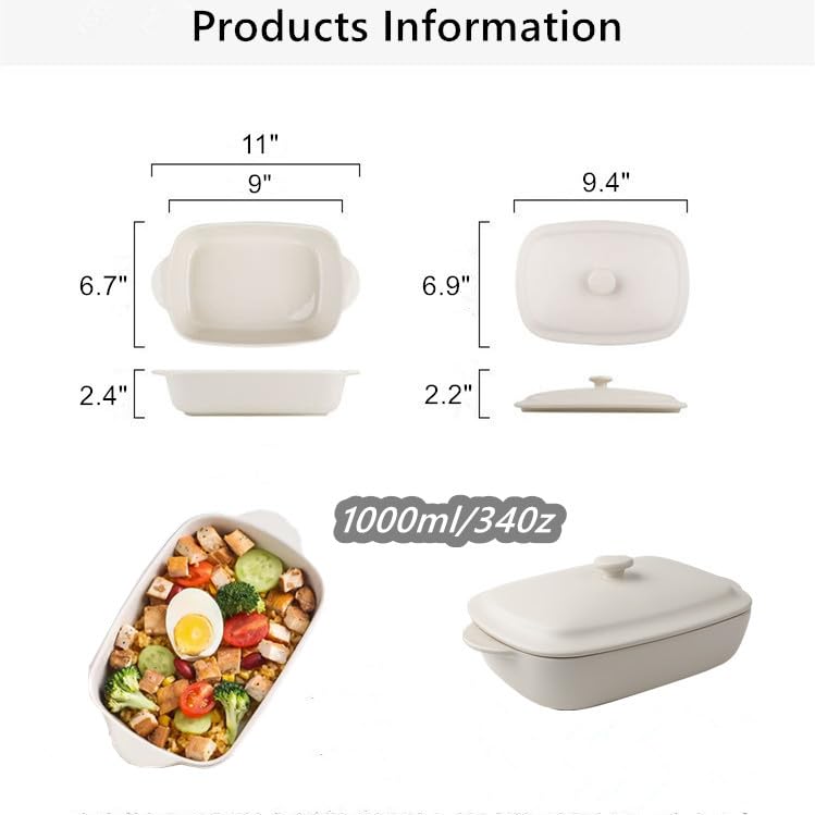 33oz Ceramic Rectangular Baking Dish with Lid I8672