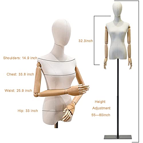Beige Display Mannequin with Detachable Head, Wooden Hands, Adjustable Height Stand K4661