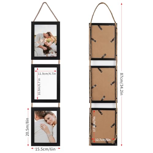2 Pack Black 3 Openings Vertical Hanging Photo Frame Set for 5x7 inch Pictures K672