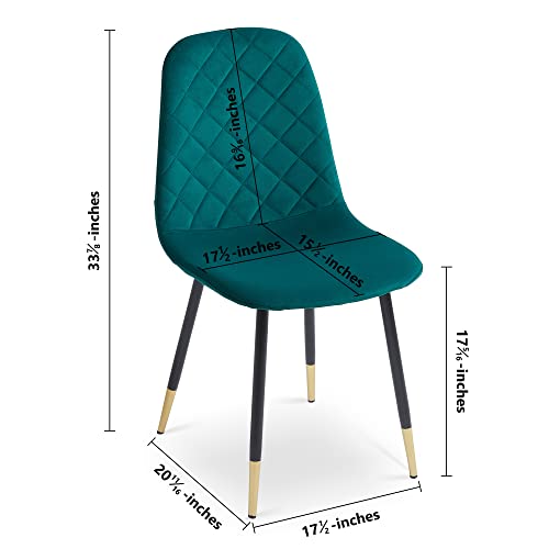 Green Velvet Set of 4 Dining Chairs with Metal Legs L751