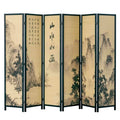 4-Panel Folding Bamboo Room Divider with Beige Wood Frame E974