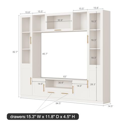 4-Piece White Entertainment Wall Unit with Bookshelves U5380