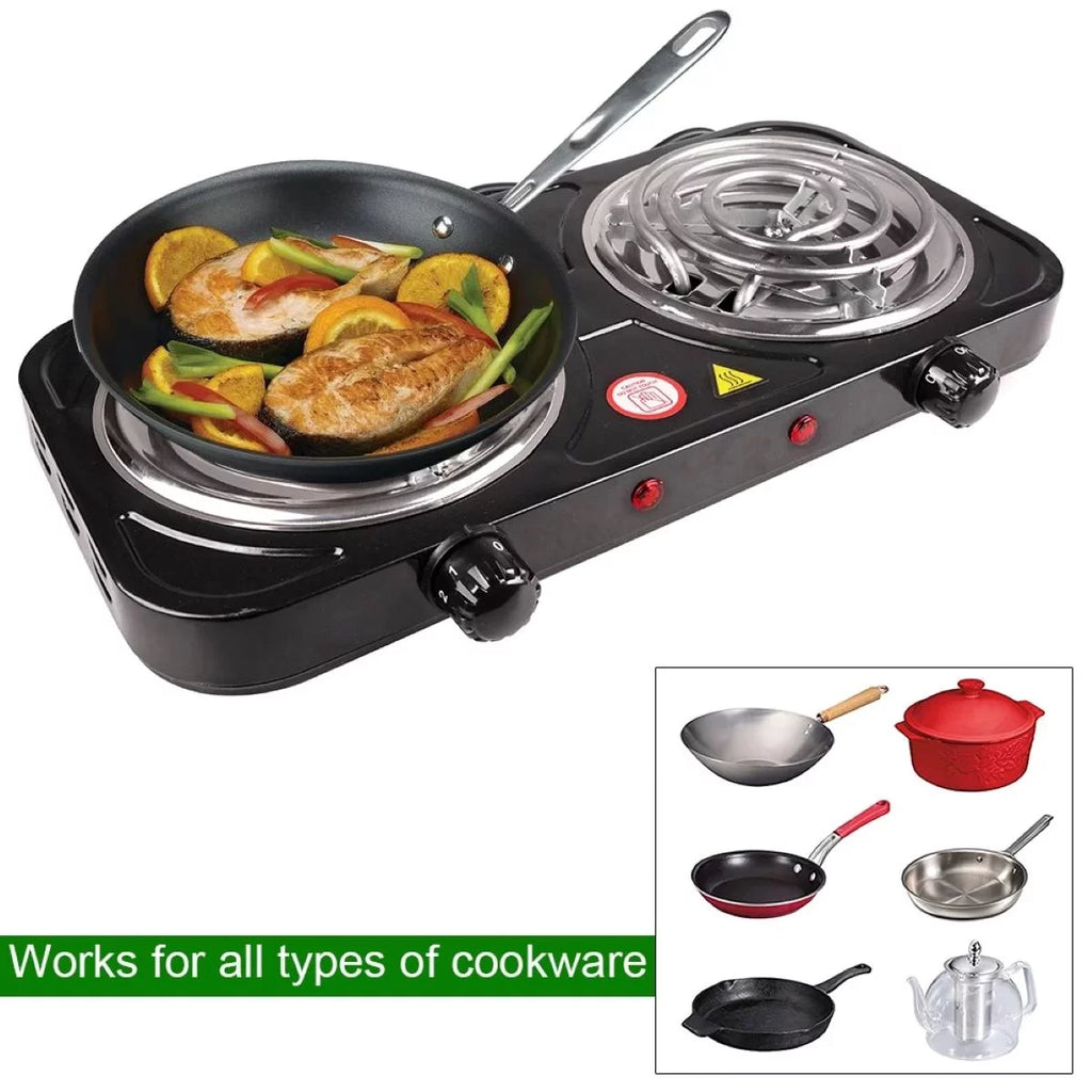 Electric Stove Dual Burner Portable Compact Hot Plate R684854
