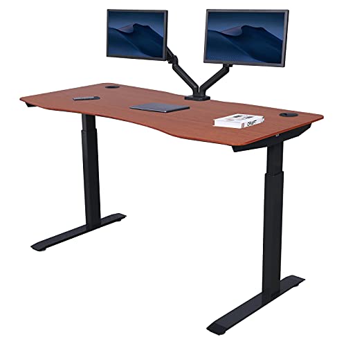 71" x 33" Electric Height Adjustable Stand up Desk with Curved Grey Top and Black Frame T37033