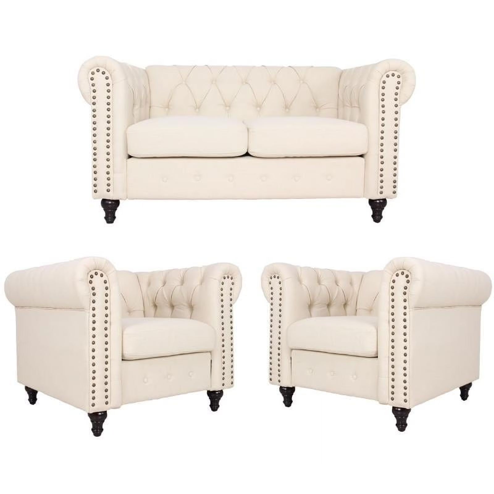 3 Piece Living Room Set with Loveseat and Two Accent Chairs in Cream Y544