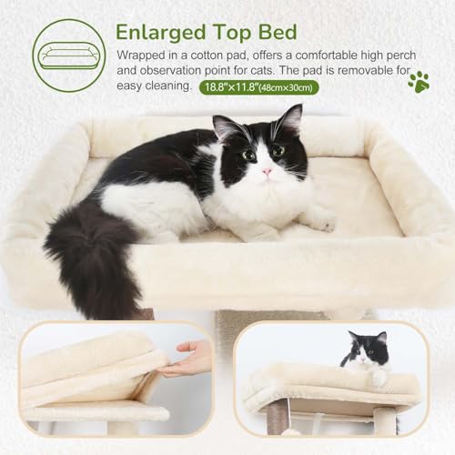 Beige 53inch Plush Cat Tree Tower with Scratching Post Q831
