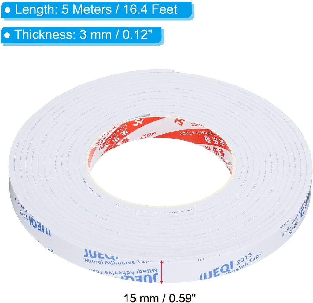 5m/16.4ft White Sealing Foam Tape, 15mm Wide 3mm Thick Single Sided Weather Stripping C9900
