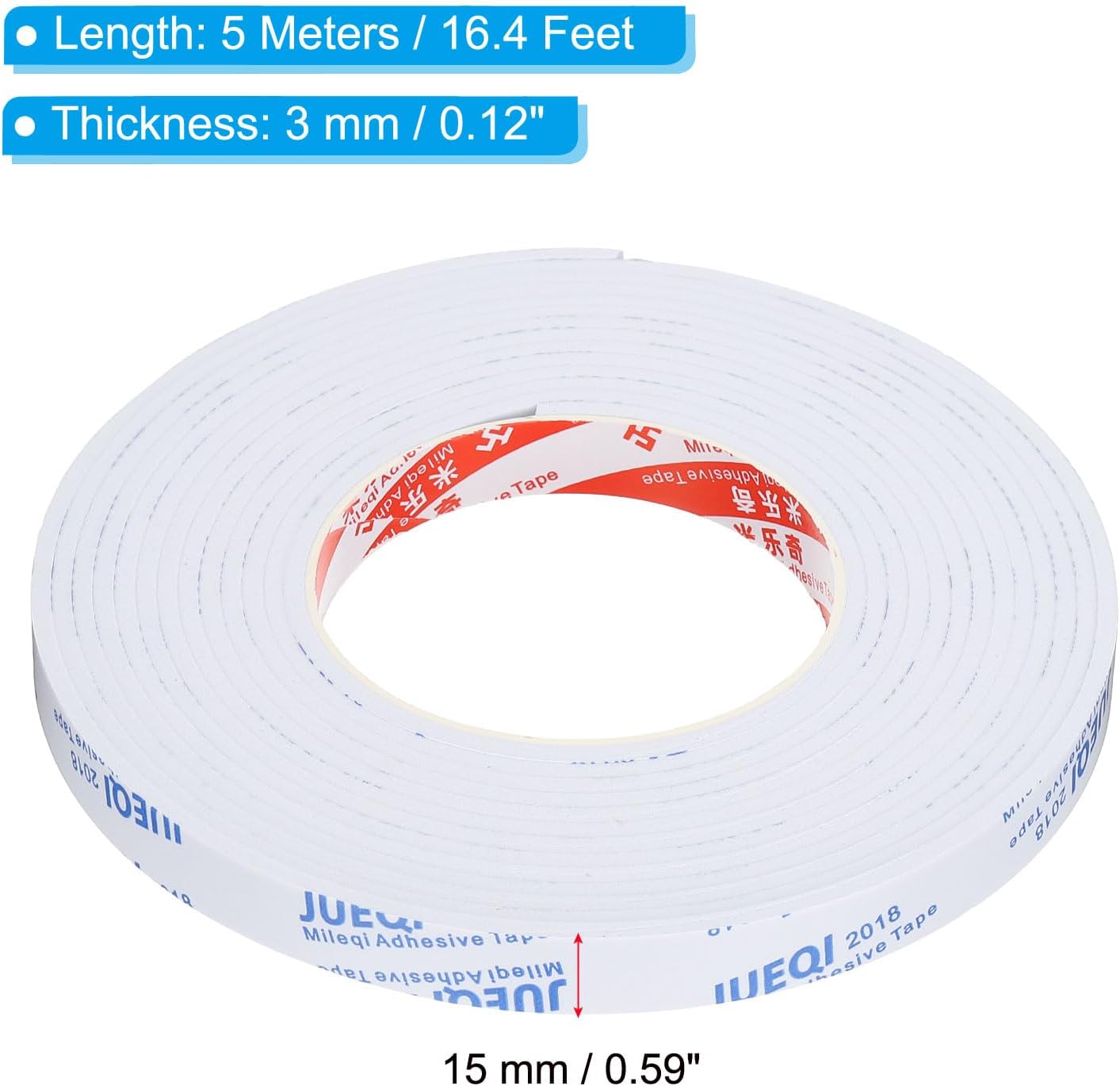 5m/16.4ft White Sealing Foam Tape, 15mm Wide 3mm Thick Single Sided Weather Stripping C9900