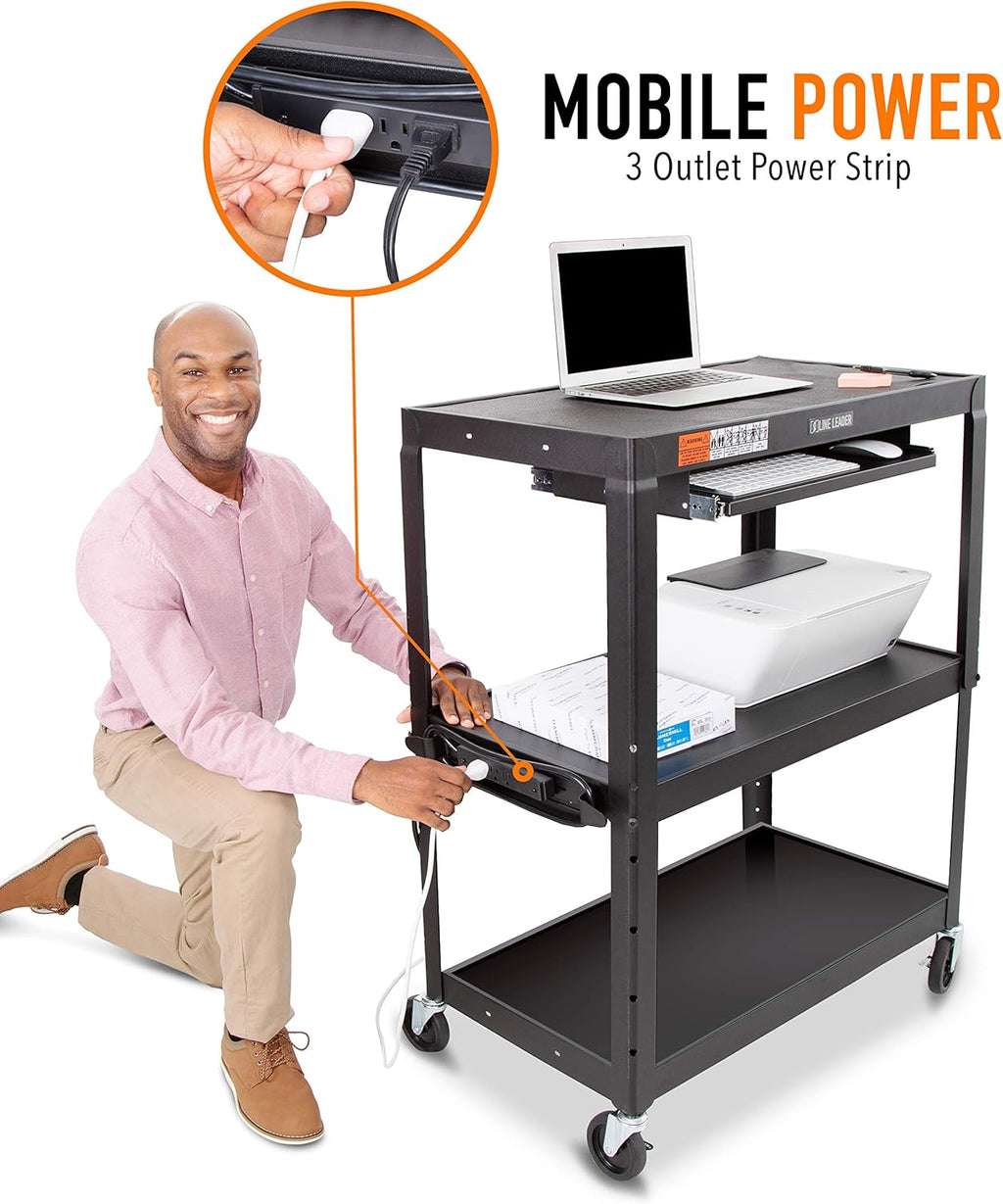 Large AV Cart with Retractable Keyboard Tray Height Adjustable Utility Cart Black 34in x 18in x 42in F128211