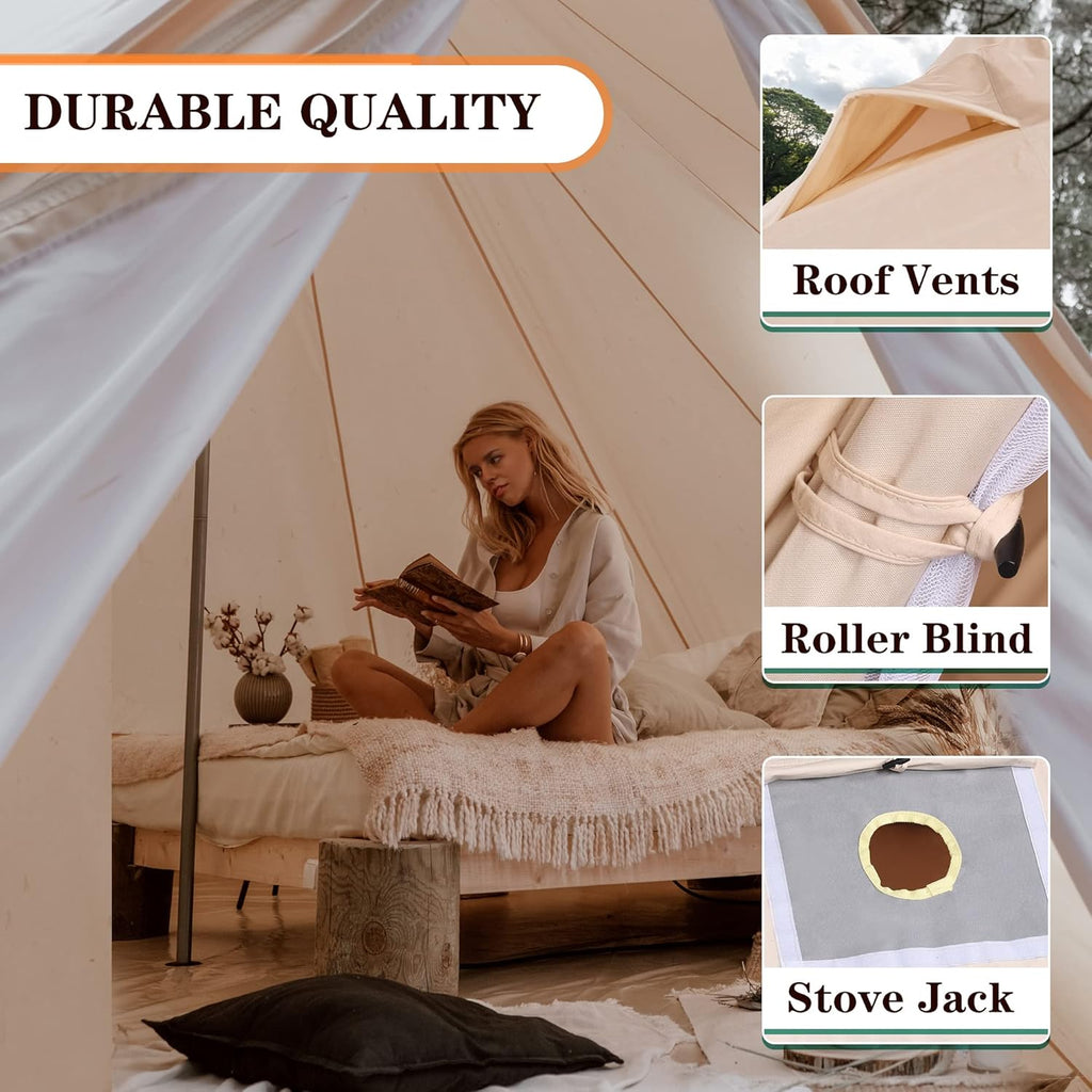 Canvas Tent with Stove Jack, 4 Season Waterproof Cotton Bell Tent B109749