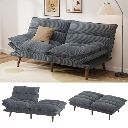 Grey Corduroy Convertible Futon Sofa Bed Z16755