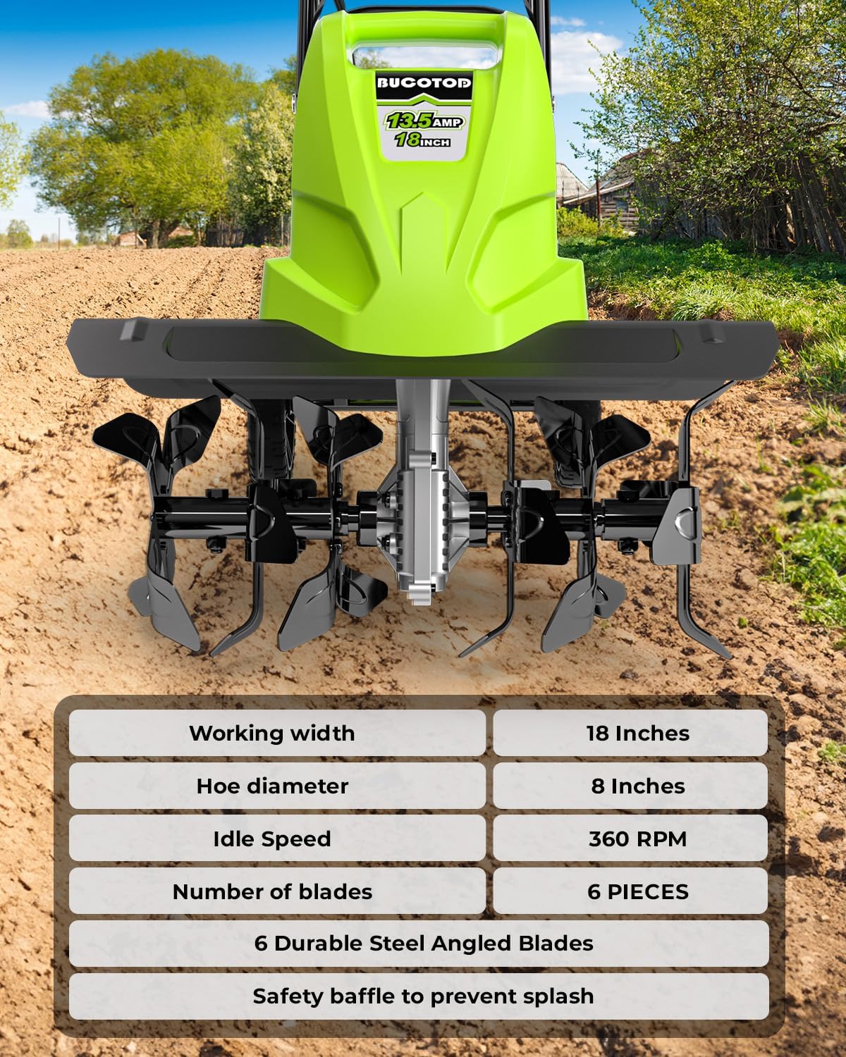 18-Inch 13.5 Amp Electric Tiller/Cultivator with 6 Steel Tines U62508