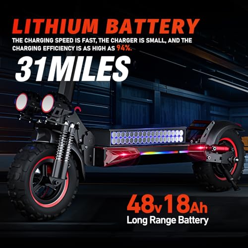 1200W Motor Electric Scooter with Seat, 11" Off-Road, 34MPH Speed, 48v 18ah, 31Miles Range, Dual Brake, Foldable B191310