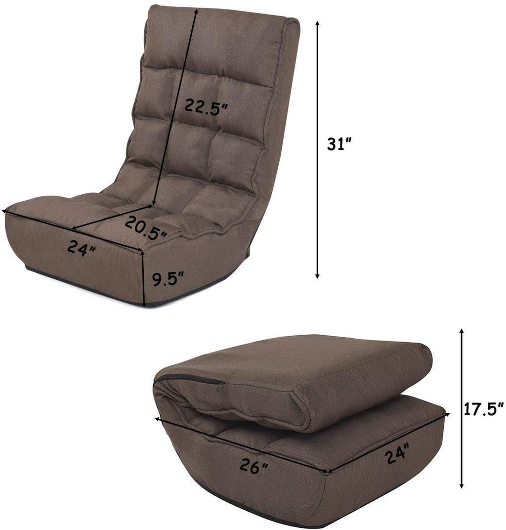 Brown Floor Chair Sleeper 4-Position Adjustable Angle Folding Lazy Sofa Cushioned Couch Lounger D71101