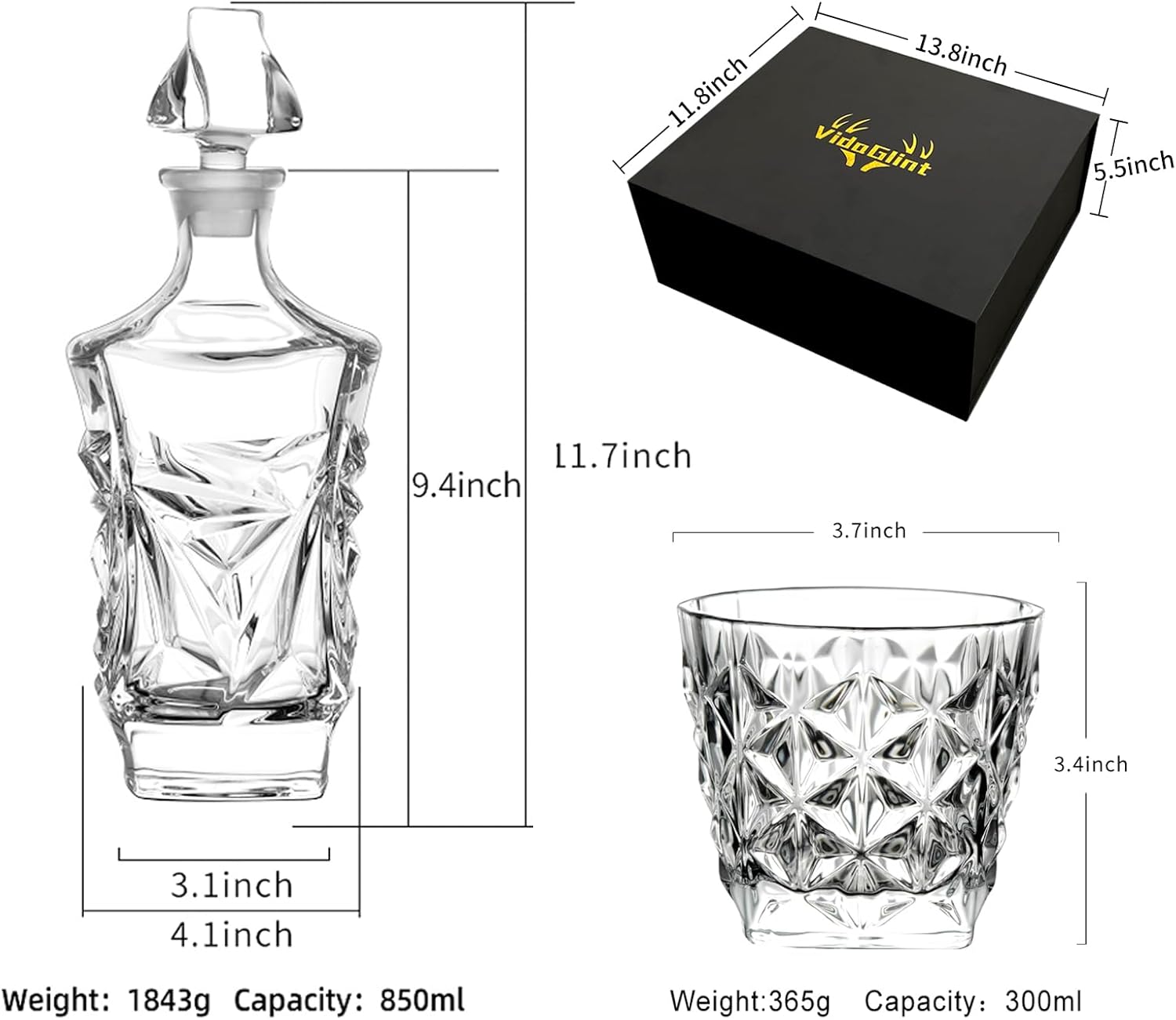 Crystal Decanter Set with 4 Glasses, 850ml W373223