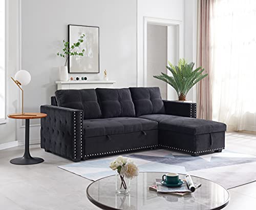 Black Sectional Sofa with Storage Chaise Q66250