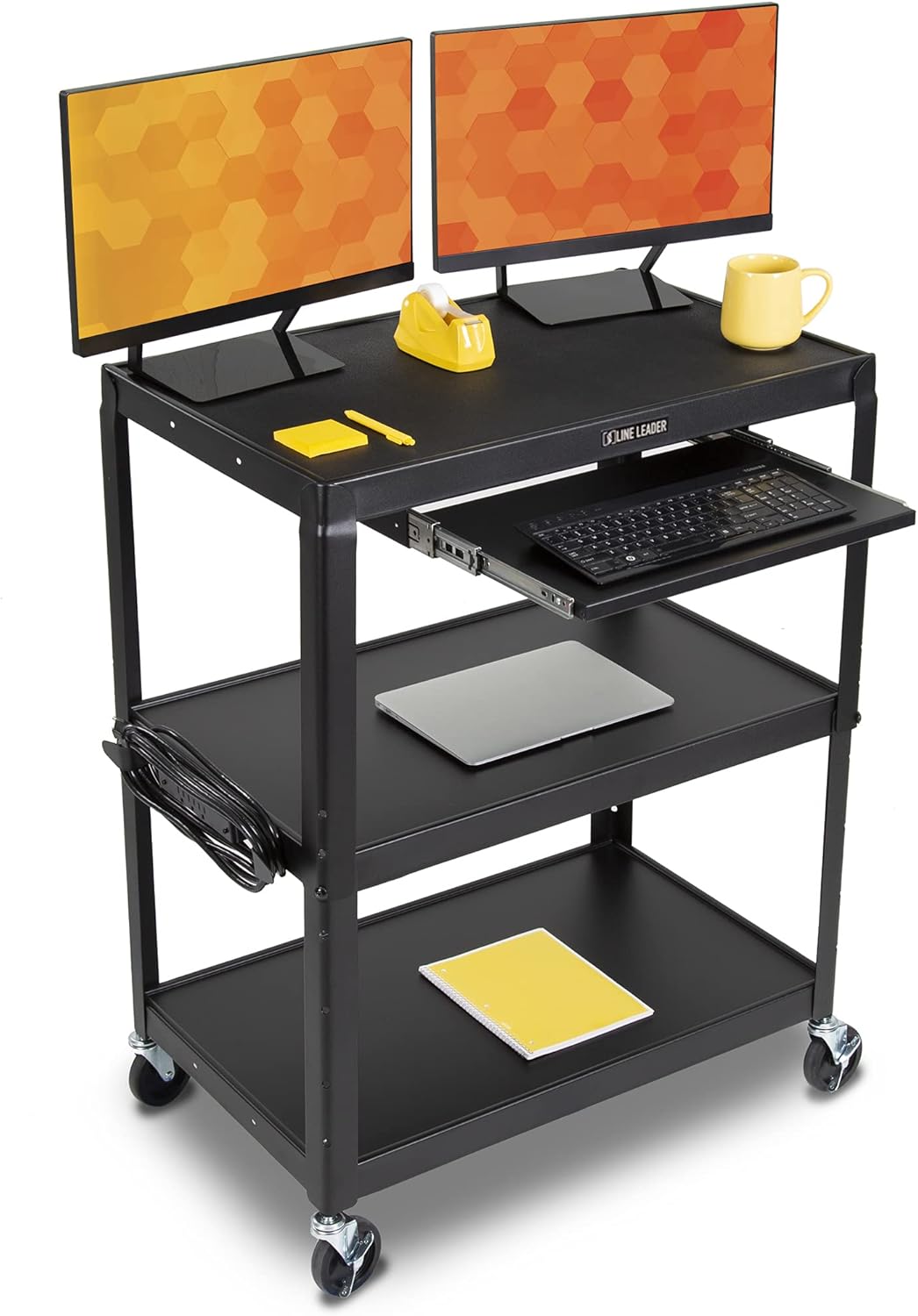 Large AV Cart with Retractable Keyboard Tray Height Adjustable Utility Cart Black 34in x 18in x 42in F128211