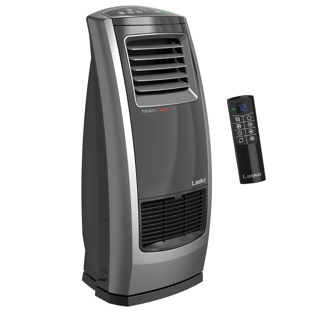22.5" 1500W Ceramic Room Heater with Remote, Black/Silver I5472