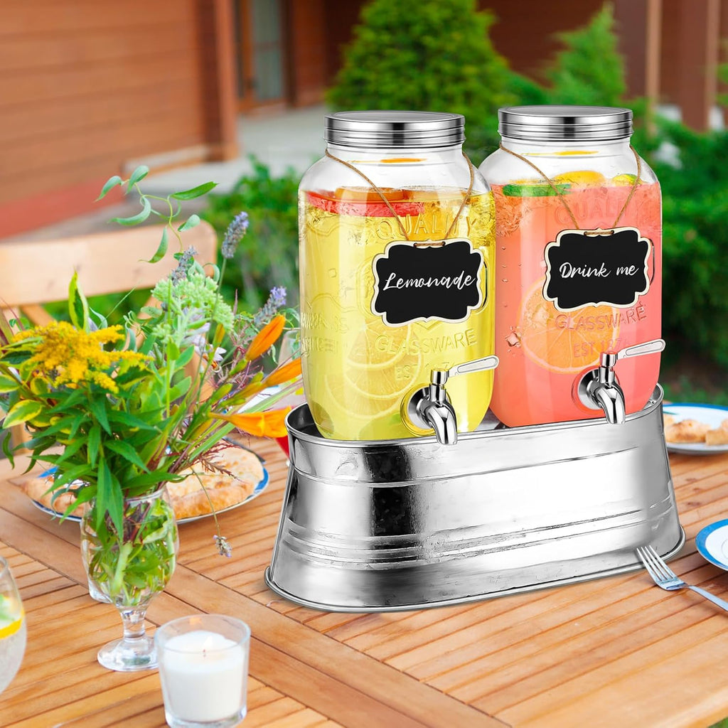 2 Pack 1 Gallon Glass Beverage Dispenser with Stand D674