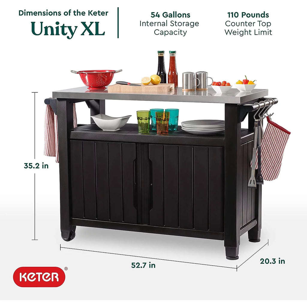 Brown Outdoor Kitchen Bar Rolling Cart with Storage Cabinet A2980