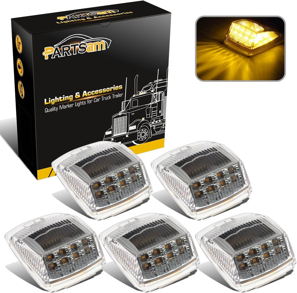 5pcs 17 LED Amber Cab Marker Roof Running Truck Cab Light E335