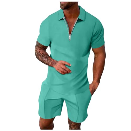 Solid Color Zip Up Short Sleeve Tshirts Shorts Sets S146