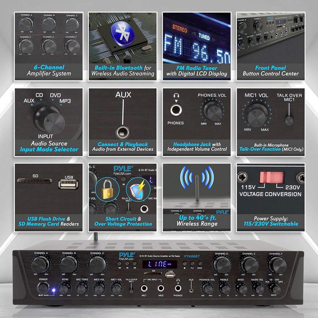 6 Channel 600 Watt Wireless Bluetooth Stereo Receiver Amplifier R744