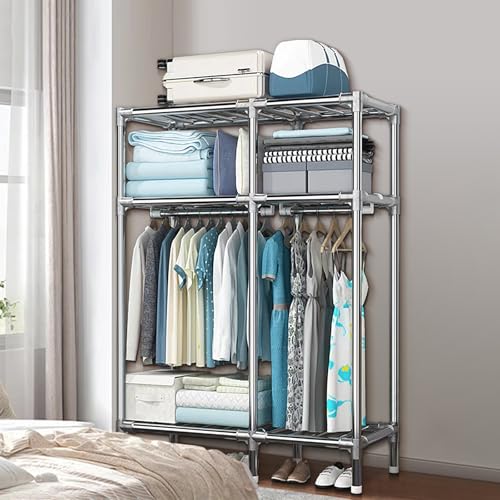 Metal Wardrobe Closet with 2 Hanging Rods, Storage Shelves (43.3 x 17.7 x 67 Inches) L9096