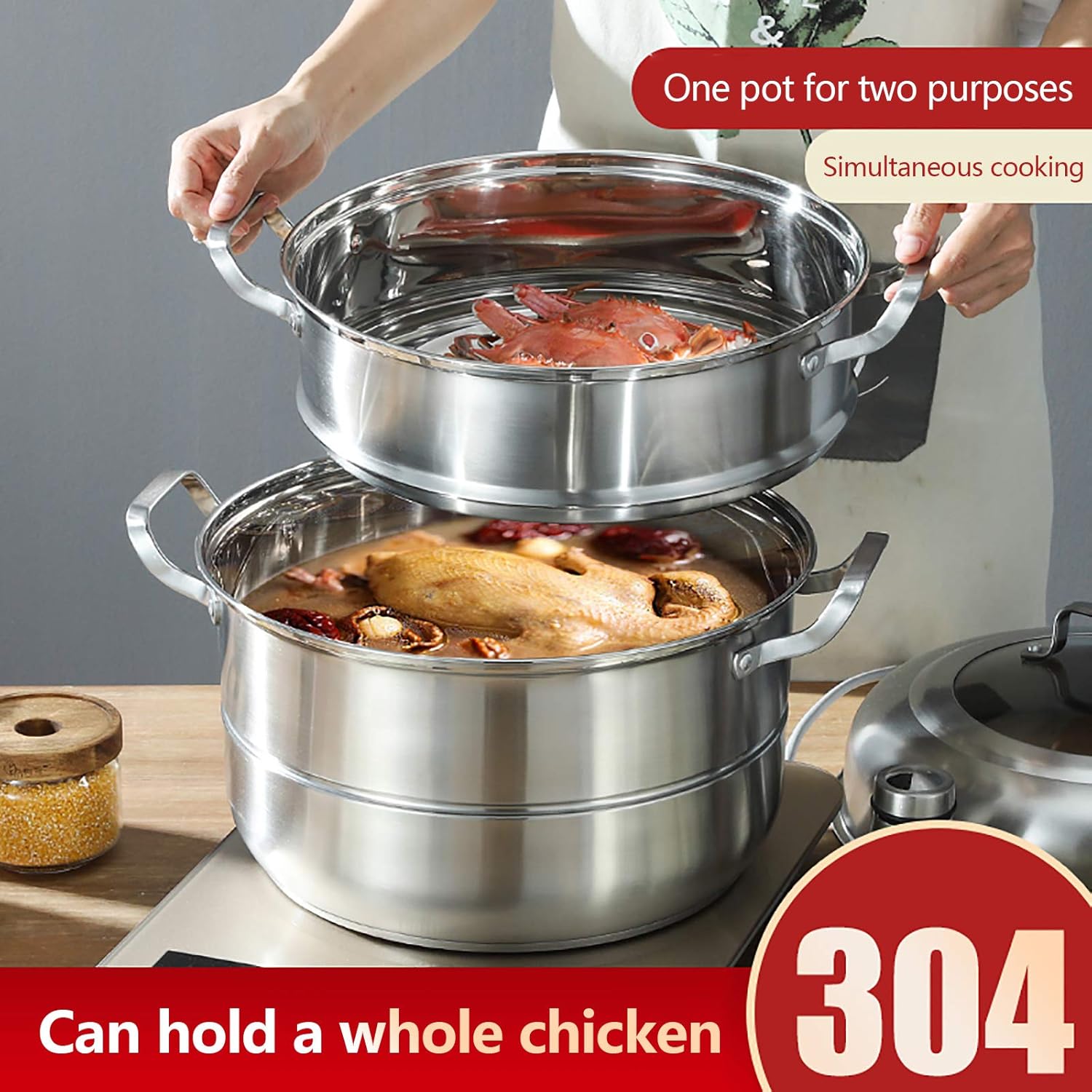 12.8in 5 Tier Stainless Steel Steamer Pot S201624