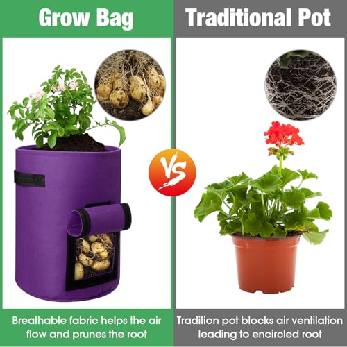10 Pcs Thickened Nonwoven Fabric Potato Grow Bags with Flap and Handle (7 Gallon) E367