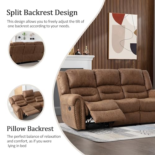 Manual Recliner Sofa Set, 2 Pieces, Nut Brown I799082