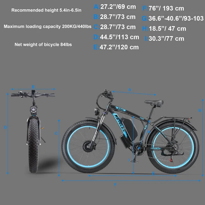 2000W 48V 23AH 26" Fat Tire Electric Mountain Bike W8407
