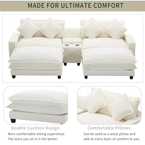 Beige Sectional Sofa with 2 Removable Ottoman E196