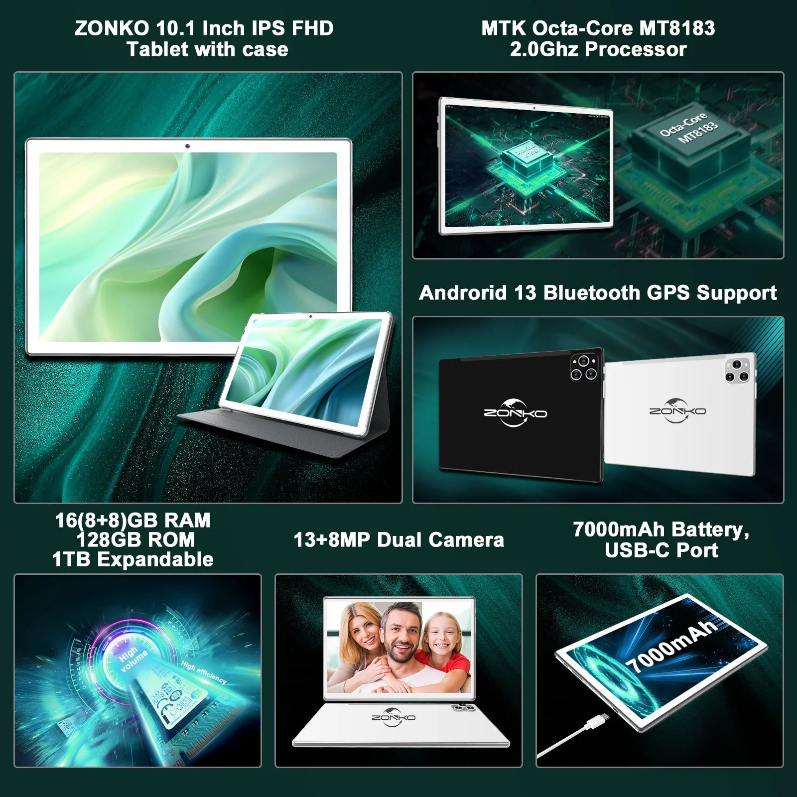 10 Inch Android 13.0 Tablet, 128GB ROM+16GB RAM, Octa-Core, FHD Display I5833
