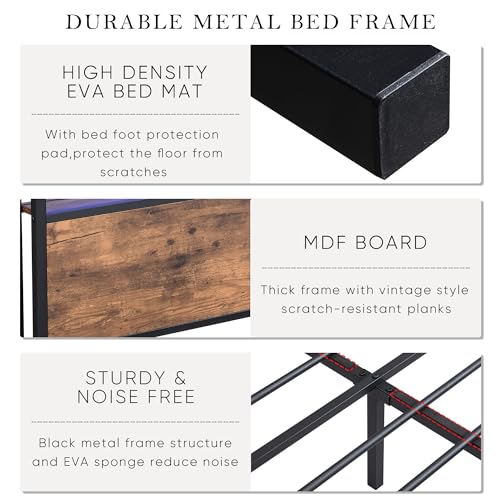 Black Queen Storage Headboard with 2 Drawers Platform Bed D205