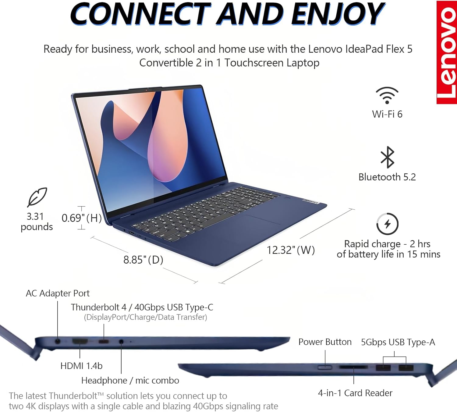 14 Inch FHD Touchscreen 2 in 1 Laptop, Intel Core i5, 16GB RAM 512GB SSD, Windows 11, Backlit Keyboard P28841