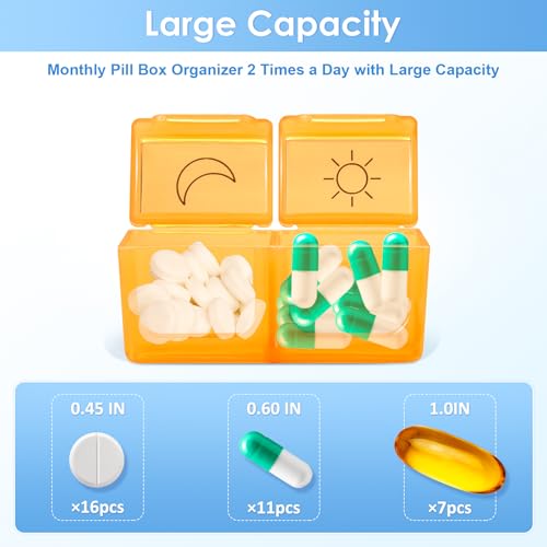 Black Monthly Pill Organizer 2 Times a Day 30 Day with Travel Case P410953