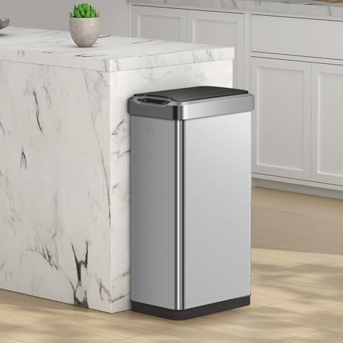 47 Liter 12.4 Gallon Touchless Rectangular Motion Sensor Trash Can with Removable Liner Brushed Stainless Steel Finish M22410