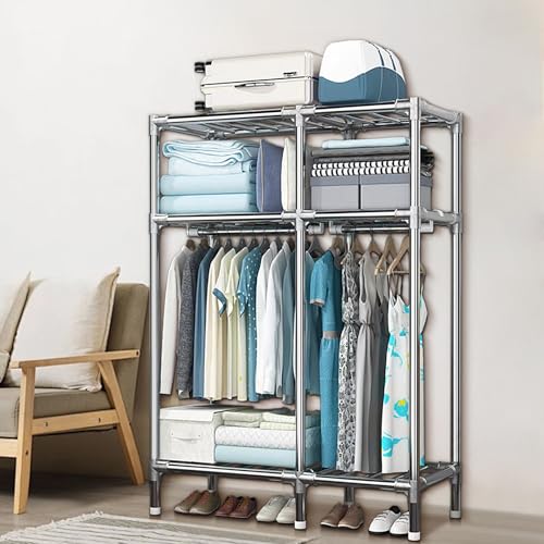 Metal Wardrobe Closet with 2 Hanging Rods, Storage Shelves (43.3 x 17.7 x 67 Inches) L9096